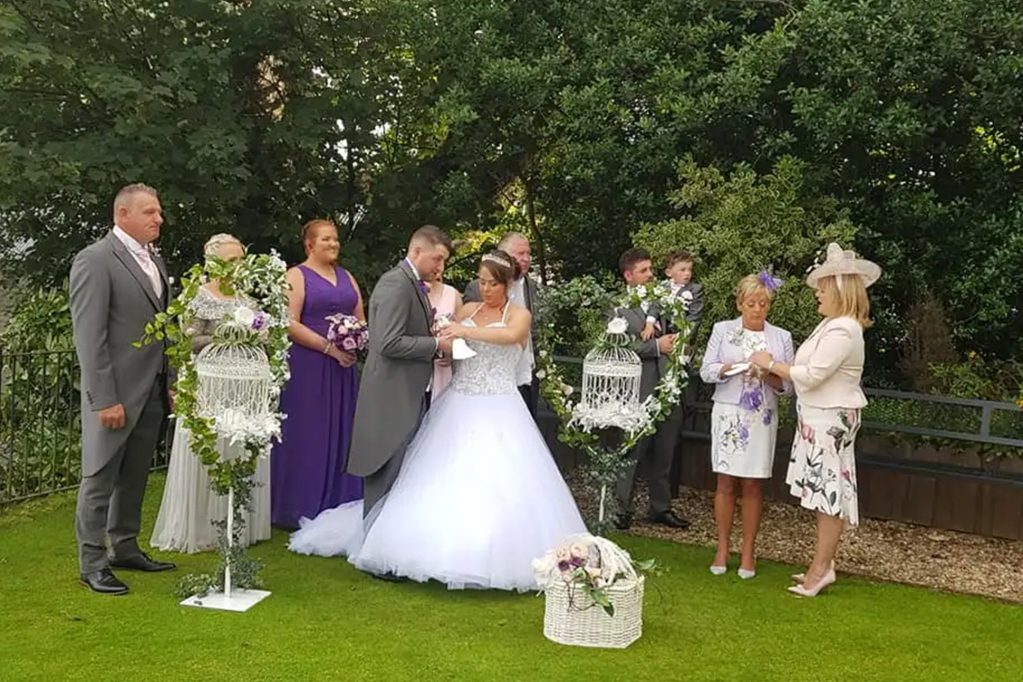 Wedding party on golf course green